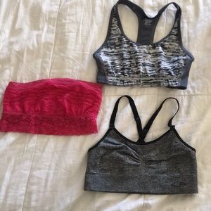 2 sports bras, 1 bandeau bra
